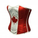 Red White Satin Canada Flag Handwork Goth Halloween Costume Overbust Corset Top