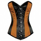 Brown & Black Satin Halloween Costume Burlesque Waist Training LONG Overbust Top