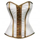 White Satin Brown Stripes Goth Halloween Costume Waist Training Overbust Corset