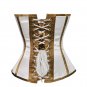 White Satin Brown Stripes Goth Halloween Costume Waist Training Overbust Corset