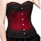 Red Satin Black Handmade Sequins Halloween Waist Training Overbust Corset