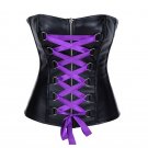 Black Faux Leather & Purple Satin Lace Goth Halloween Costume Overbust Corset