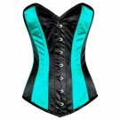 Baby Blue & Black Satin Hallowen Costume Burlesque Bustier LONG Overbust Top