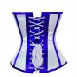 White Satin Blue Stripes Halloween Costume Waist Shaper Overbust Corset