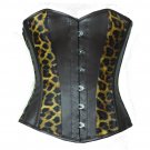 Brown Animal Print Leather Goth Halloween Costume Steampunk Overbust Corset Top