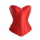 Red Satin Halloween Burlesque Basque Waist Training Overbust Corset Costume