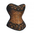 Brown Satin Black Sequins Halloween Costume Burlesque Bustier Overbust Corset