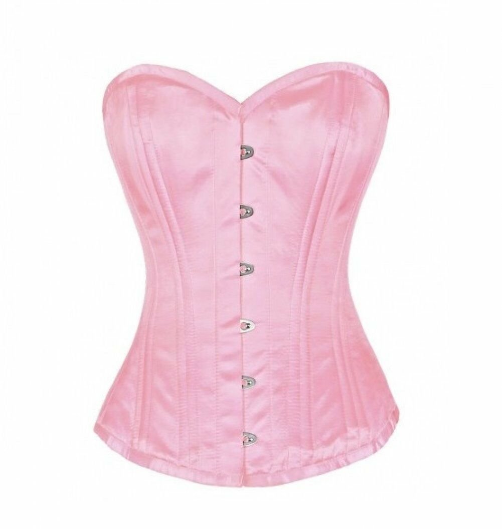 Pink Satin Double Bone Goth Halloween Costume Burlesque  Overbust Corset