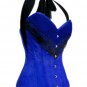 Blue Satin Net Lacing Halloween Costume Waist Training LONG Overbust Corset