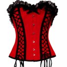 Red Satin Black Lacing Halloween Costume Bustier Waist Shaper Overbust Corset