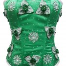 Green Satin Handmade Sequins Halloween Burlesque Bustier Party Overbust Corset