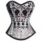 White Satin Handmade Sequins Halloween Burlesque Waist Training Overbust Corset