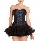 Blue Black Brocade Halloween Bustier Overbust Costume & Tutu Skirt Corset Dress
