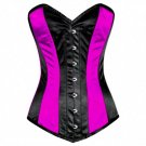 Purple Black Satin Burlesque Goth Halloween Costume LONG Overbust Corset