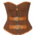 Brown Cotton Brocade &Leather Belt Halloween Burlesque Costume Underbust Corset