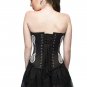 Black Satin Silver Handmade Sequins Halloween Burlesque Bustier Overbust Corset