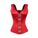 Red Satin Shoulder Strap Seal Lock Opening Halloween Costume Basque Overbust Top