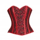 Red Black Brocade Leather Strips Halloween Steampunk Bustier Overbust Corset