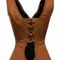 Brown Satin Shoulder Straps Halloween Costume Seal Lock Front Opening Corset