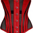 Red Satin Black Net Goth Halloween Costume LONG Underbust Sheer Corset Top