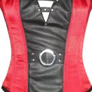 Red & Black Satin Leather Halloween Costume Waist Training Overbust Corset