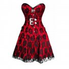 Red Satin & Black Net Overlay Goth Halloween Costume Overbust Corset Dress