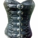 Black Leather Halloween Steampunk Costume Waist Cincher Overbust Corset Top