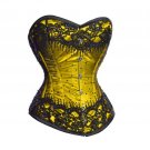 Yellow Satin Black Sequins Halloween Costume Waist Training Overbust Corset Top