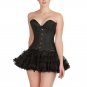 Black Brocade Halloween Burlesque Costume Overbust Top Tutu Skirt Corset Dress