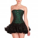 Green Black Brocade Halloween Burlesque Overbust Top & Tutu Skirt Corset Dress