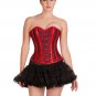 Red Black Brocade Leather Strips Halloween Overbust Top Tutu Skirt Corset Dress