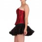 Red Black Brocade Leather Strips Halloween Overbust Top Tutu Skirt Corset Dress