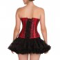 Red Black Brocade Leather Strips Halloween Overbust Tutu Skirt Corset Dress