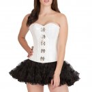 White PVC Faux Leather Halloween Steampunk Top Tutu Skirt Overbust Corset Dress