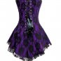 Purple Satin Black Net Burlesque Waist Shaper Overbust Corset Dress