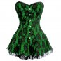 Green Satin Black Net Goth Burlesque Costume Overbust Corset Dress
