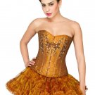 Gold Cotton Silk Sequins Halloween Burlesque Overbust Corset Tutu Skirt Dress