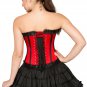 Red Corset Satin Black Frill Burlesque Overbust Top with Skirt Halloween Dress