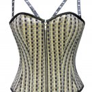 Checkered Corset Black Leather Straps Waist Training Overbust Halloween Costume