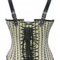 Checkered Corset Black Leather Straps Waist Training Overbust Halloween Costume