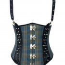 Blue Corset Checkered Cotton Black Leather Straps Steampunk Halloween Costume