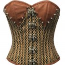 Brown Corset Checkered Print Spikes Waist Training Top Gothic Halloween Costume