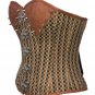 Brown Corset Checkered Print Spikes Waist Training Top Gothic Halloween Costume