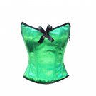 Green Satin Corset Zipper with Black Bow Gothic Waist Trainer Halloween Costume