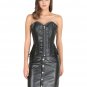 Black Corset Leather Zipper Goth Halloween Prom Dress Steampunk Overbust Dress