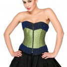 Green Corset Satin Blue Sequins Bustier Overbust Top with Skirt Halloween Dress