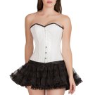 White Corset Rice Leather Burlesque Overbust & Tissue Tutu Skirt Halloween Dress