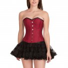 Red Corset Cotton Black Satin Piping Overbust &Tissue Tutu Skirt Halloween Dress