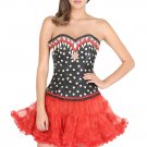 Black Corset Satin Sequins Polka Dot Goth Halloween Dress Bustier Overbust Dress