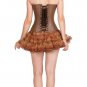 Sexy Brown Corset Leather Zipper Burlesque Overbust Tissue Skirt Halloween Dress